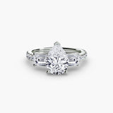 IMPERIAL II – Pear Cut Three-Stone Pavé Ring Setting in White Gold | SARATTI