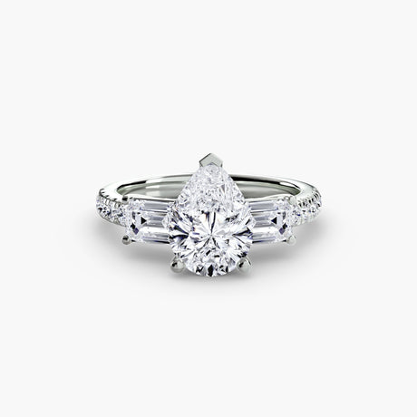 IMPERIAL II – Pear Cut Three-Stone Pavé Ring Setting in White Gold | SARATTI
