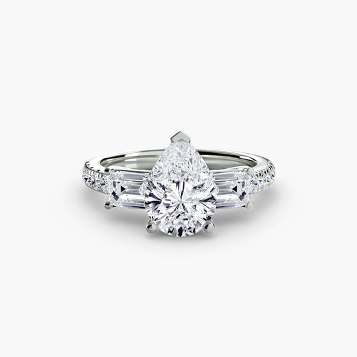 IMPERIAL II – Pear Cut Three-Stone Pavé Ring Setting in White Gold | SARATTI
