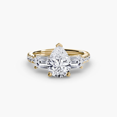 IMPERIAL II – Pear Cut Three-Stone Pavé Ring Setting in Yellow Gold | SARATTI