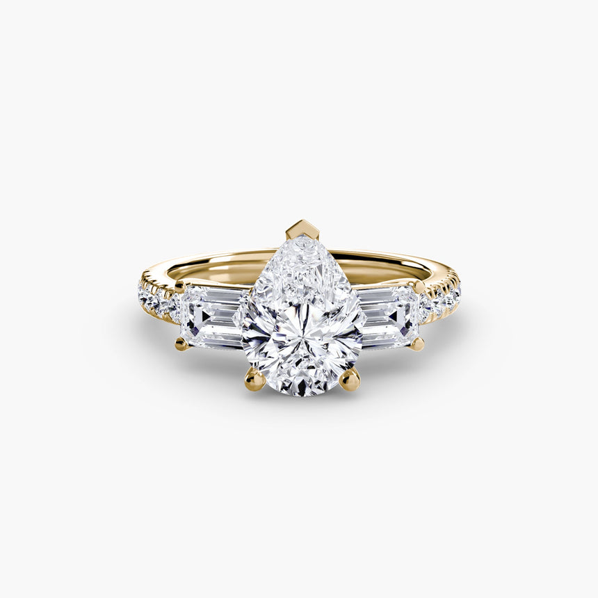 IMPERIAL II – Pear Cut Three-Stone Pavé Ring Setting in Yellow Gold | SARATTI