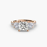 IMPERIAL II – Princess Cut Three-Stone Pavé Ring Setting in Rose Gold | SARATTI