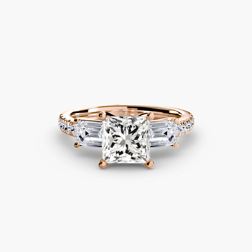 IMPERIAL II – Princess Cut Three-Stone Pavé Ring Setting in Rose Gold | SARATTI