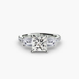 IMPERIAL II – Princess Cut Three-Stone Pavé Ring Setting in White Gold | SARATTI
