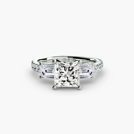 IMPERIAL II – Princess Cut Three-Stone Pavé Ring Setting in White Gold | SARATTI