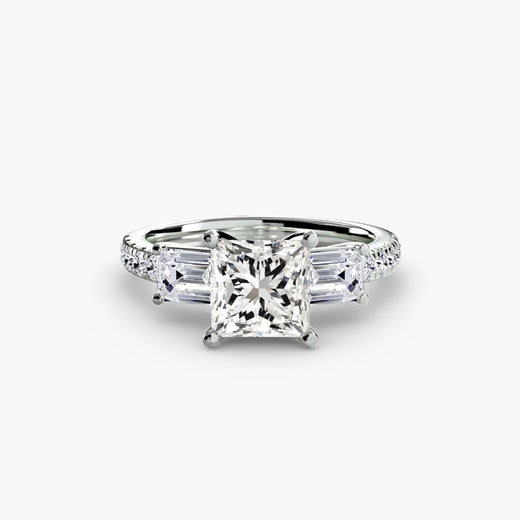 IMPERIAL II – Princess Cut Three-Stone Pavé Ring Setting in White Gold | SARATTI
