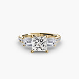 IMPERIAL II – Princess Cut Three-Stone Pavé Ring Setting in Yellow Gold | SARATTI