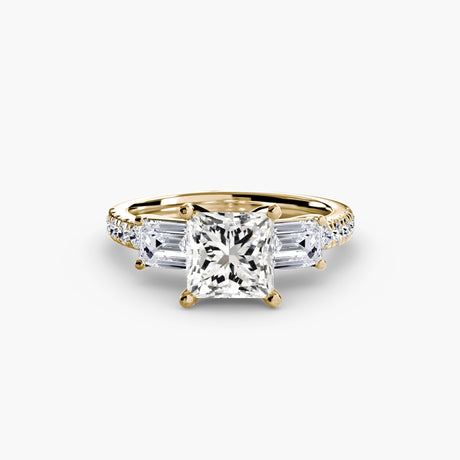 IMPERIAL II – Princess Cut Three-Stone Pavé Ring Setting in Yellow Gold | SARATTI