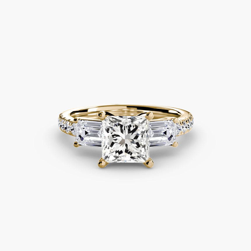 IMPERIAL II – Princess Cut Three-Stone Pavé Ring Setting in Yellow Gold | SARATTI