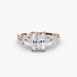 IMPERIAL II Radiant Cut Three-Stone Pavé Ring Setting in Rose Gold | SARATTI