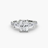 IMPERIAL II Radiant Cut Three-Stone Pavé Ring Setting in White Gold | SARATTI