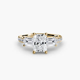 IMPERIAL II Radiant Cut Three-Stone Pavé Ring Setting in Yellow Gold | SARATTI