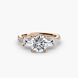 IMPERIAL II – Round Cut Three-Stone Pavé Ring Setting in Rose Gold | SARATTI