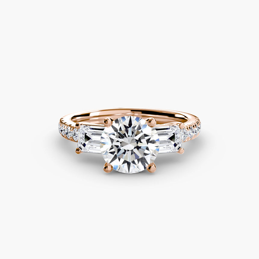IMPERIAL II – Round Cut Three-Stone Pavé Ring Setting in Rose Gold | SARATTI
