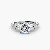 IMPERIAL II – Round Cut Three-Stone Pavé Ring Setting in White Gold | SARATTI
