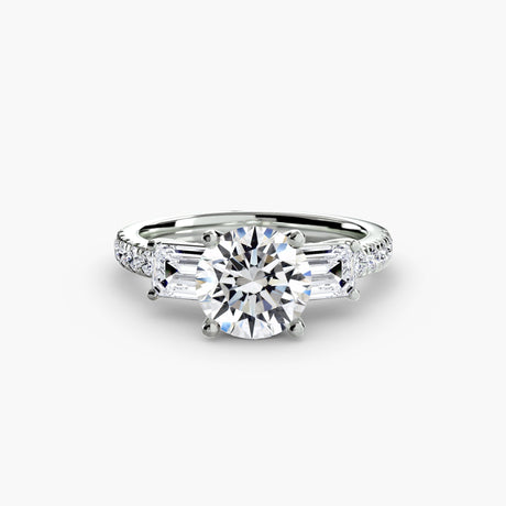IMPERIAL II – Round Cut Three-Stone Pavé Ring Setting in White Gold | SARATTI