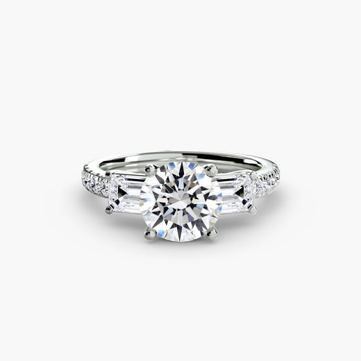 IMPERIAL II – Round Cut Three-Stone Pavé Ring Setting in White Gold | SARATTI