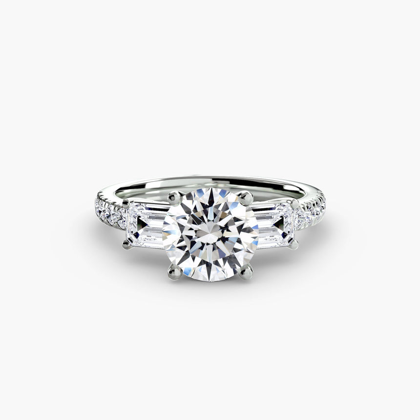 IMPERIAL II – Round Cut Three-Stone Pavé Ring Setting in White Gold | SARATTI