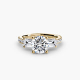 IMPERIAL II – Round Cut Three-Stone Pavé Ring Setting in Yellow Gold | SARATTI