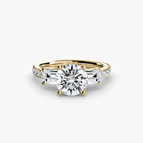 IMPERIAL II – Round Cut Three-Stone Pavé Ring Setting in Yellow Gold | SARATTI