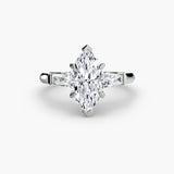 IMPERIAL – Marquise Cut Baguette Three-Stone Ring Setting in White Gold | SARATTI