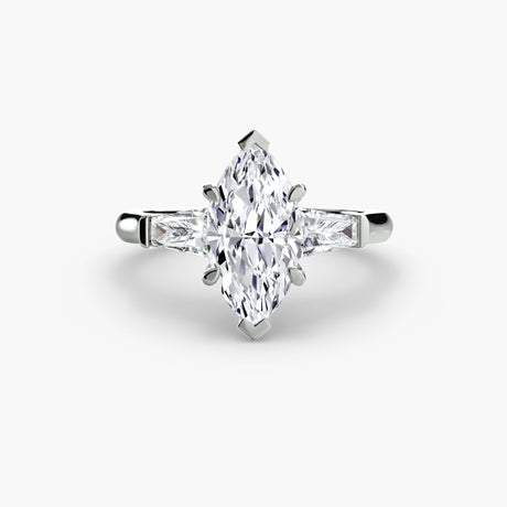 IMPERIAL – Marquise Cut Baguette Three-Stone Ring Setting in White Gold | SARATTI