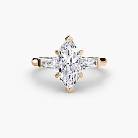 IMPERIAL – Marquise Cut Baguette Three-Stone Ring Setting in Yellow Gold | SARATTI