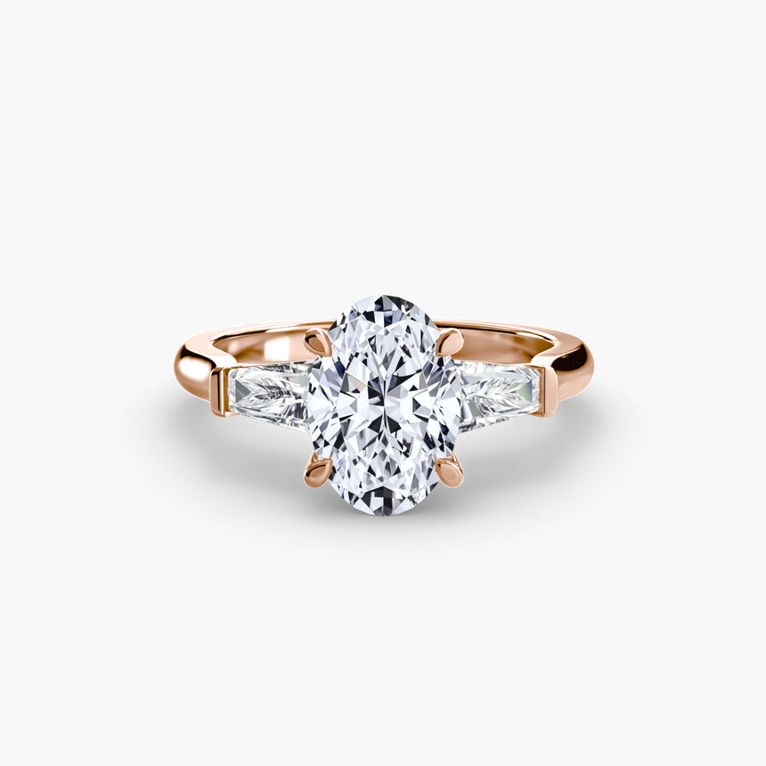 IMPERIAL Oval Cut baguette three-stone ring setting in Rose Gold | SARATTI