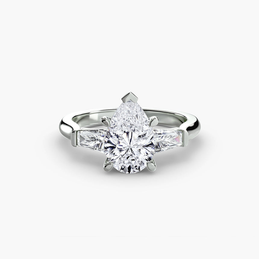 IMPERIAL – Pear Cut Baguette Three-Stone Ring Setting in White Gold | SARATTI