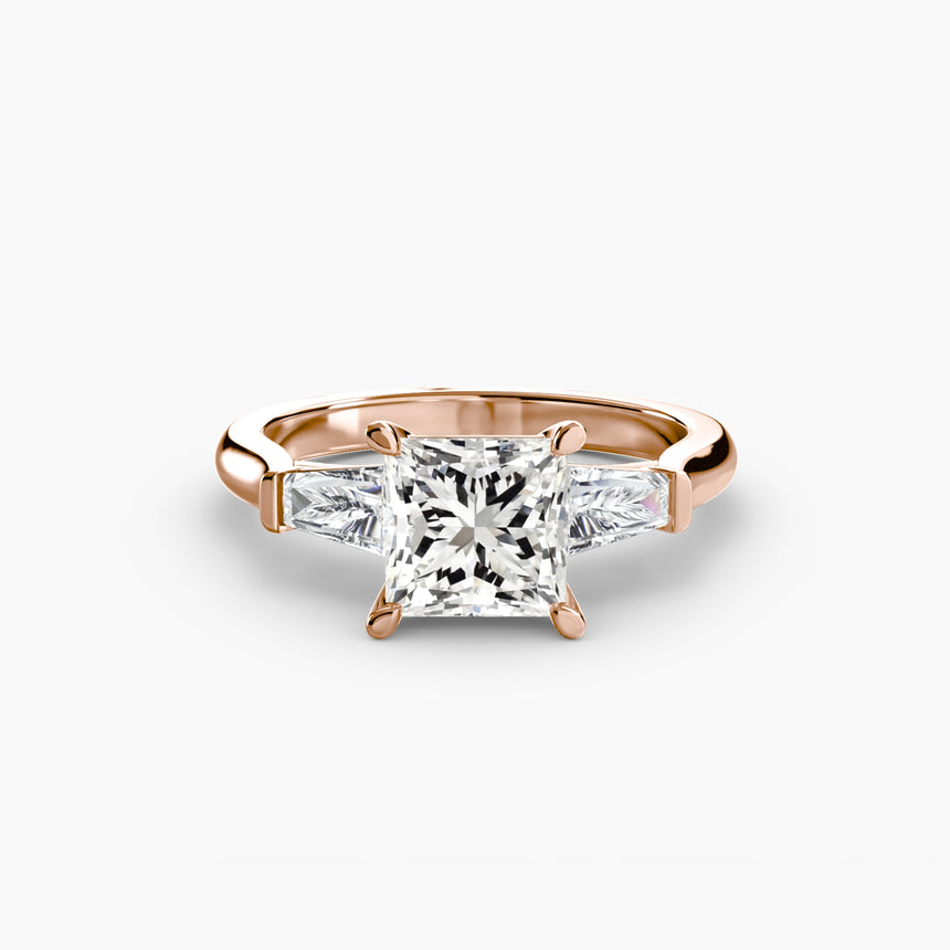 IMPERIAL – Princess Cut Baguette Three-Stone Ring Setting in Rose Gold | SARATTI