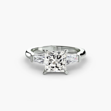 IMPERIAL – Princess Cut Baguette Three-Stone Ring Setting in White Gold | SARATTI