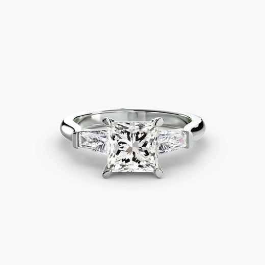IMPERIAL – Princess Cut Baguette Three-Stone Ring Setting in White Gold | SARATTI