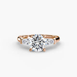 IMPERIAL – Round Cut Baguette Three-Stone Ring Setting in Rose Gold | SARATTI