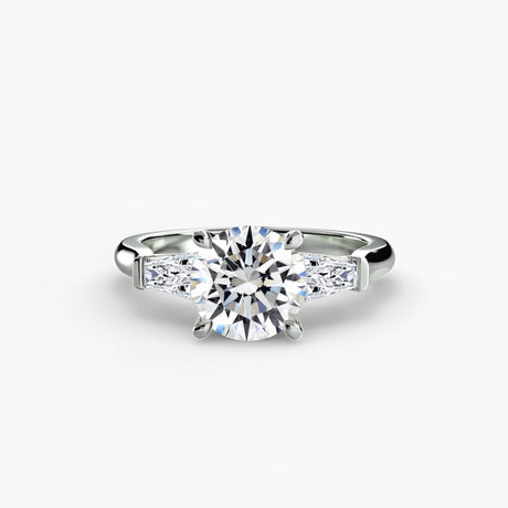 IMPERIAL – Round Cut Baguette Three-Stone Ring Setting in White Gold | SARATTI