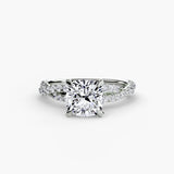 INFINITIÉ – Cushion Cut Twisted Pavé Solitaire Ring Setting – White Gold view | SARATTI