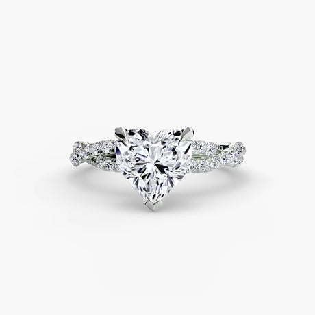 INFINITIÉ Heart Cut Twisted Pavé Solitaire Ring Setting in White Gold | SARATTI