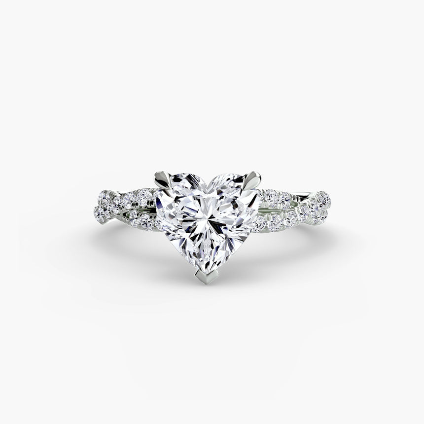 INFINITIÉ Heart Cut Twisted Pavé Solitaire Ring Setting in White Gold | SARATTI