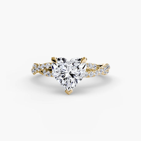 INFINITIÉ Heart Cut Twisted Pavé Solitaire Ring Setting in Yellow Gold | SARATTI