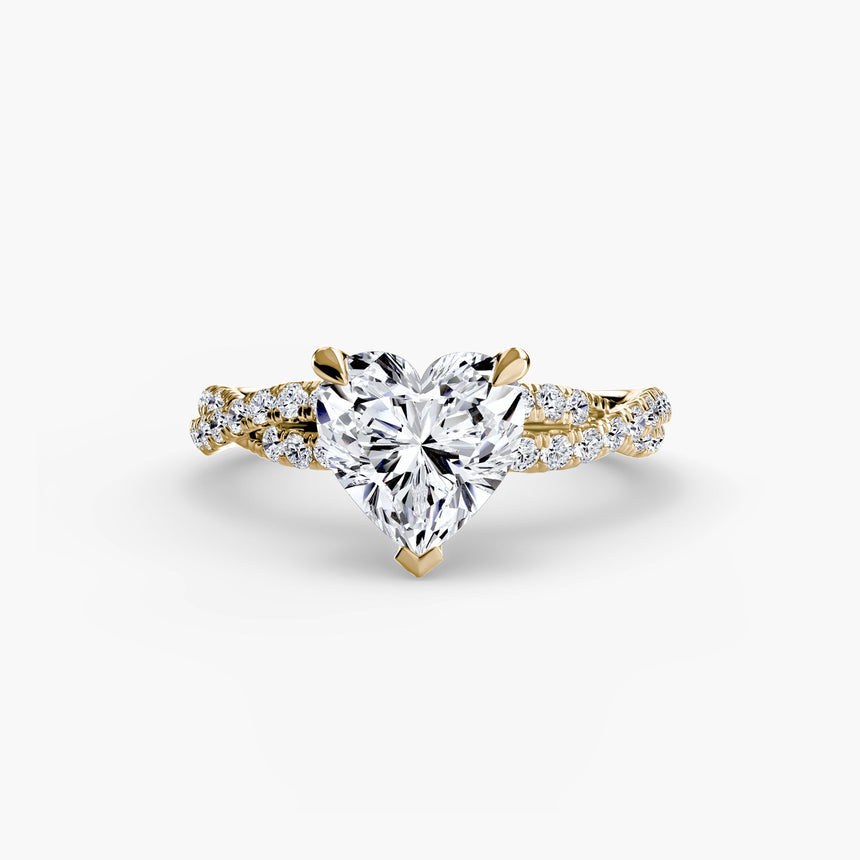 INFINITIÉ Heart Cut Twisted Pavé Solitaire Ring Setting in Yellow Gold | SARATTI