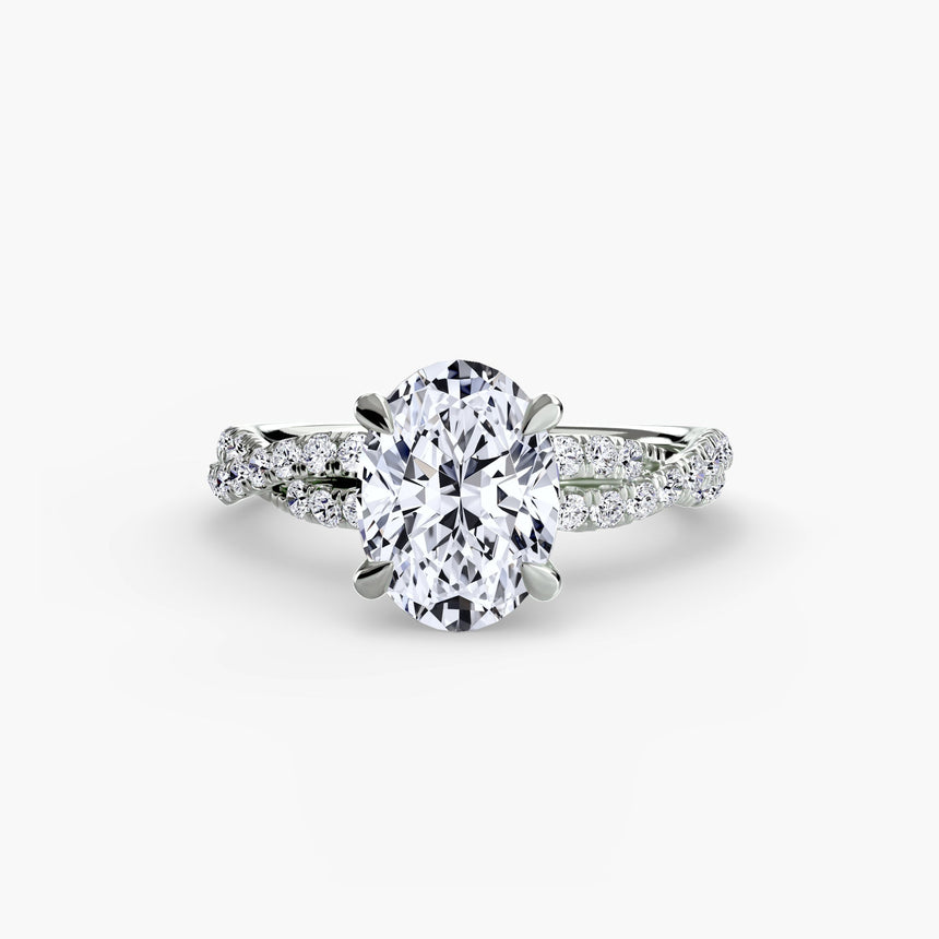 INFINITIÉ Oval Cut twisted pavé solitaire ring setting in 950 Platinum | SARATTI