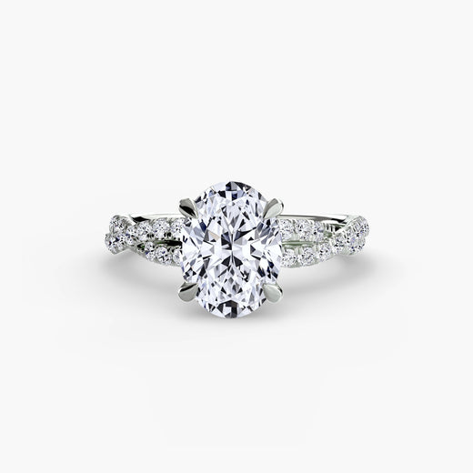 INFINITIÉ Oval Cut twisted pavé solitaire ring setting in White Gold | SARATTI