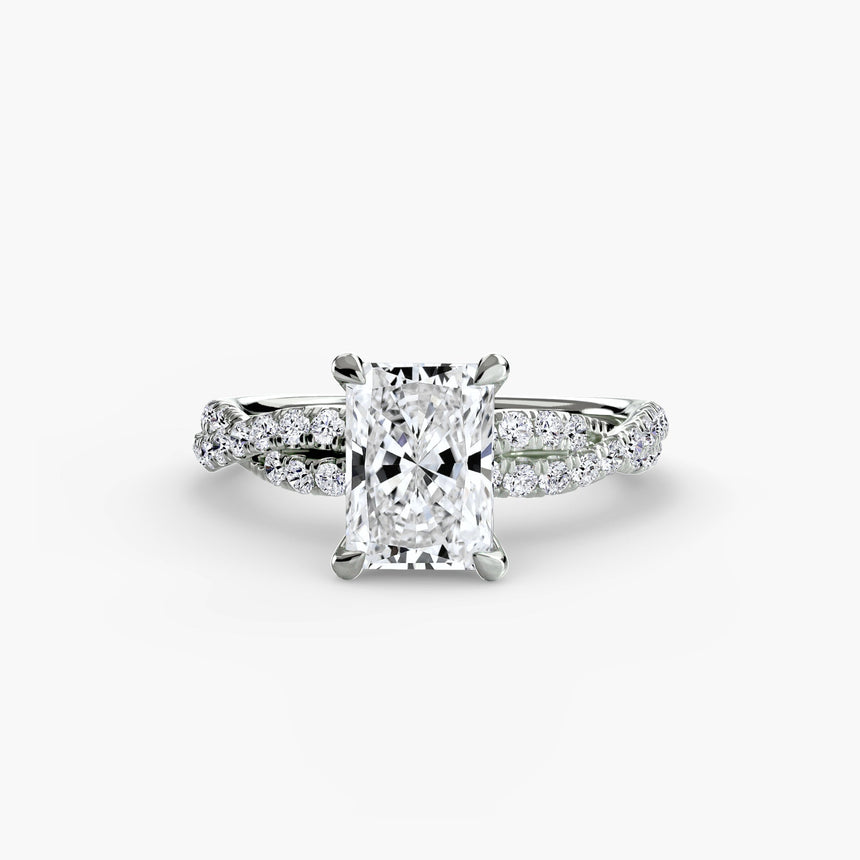 INFINITIÉ Radiant Cut Twisted Pavé Solitaire Ring Setting in 950 Platinum | SARATTI