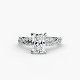 INFINITIÉ Radiant Cut Twisted Pavé Solitaire Ring Setting in White Gold | SARATTI