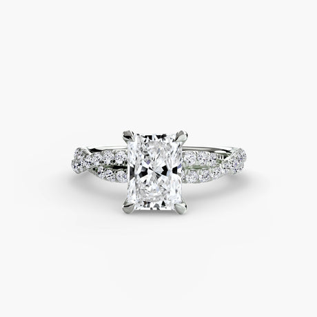 INFINITIÉ Radiant Cut Twisted Pavé Solitaire Ring Setting in White Gold | SARATTI