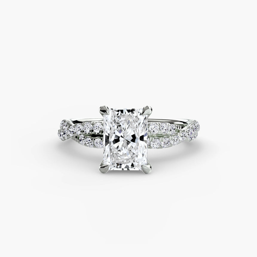 INFINITIÉ Radiant Cut Twisted Pavé Solitaire Ring Setting in White Gold | SARATTI