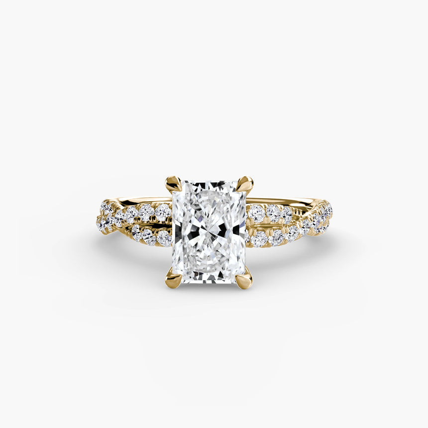 INFINITIÉ Radiant Cut Twisted Pavé Solitaire Ring Setting in Yellow Gold | SARATTI