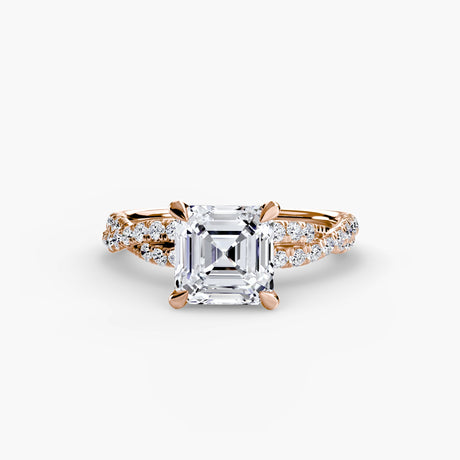 INFINITIÉ – Asscher Cut Twisted Pavé Solitaire Ring Setting in White Gold | SARATTI