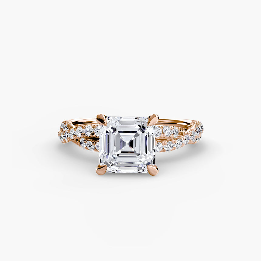 INFINITIÉ – Asscher Cut Twisted Pavé Solitaire Ring Setting in White Gold | SARATTI