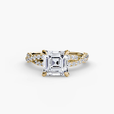 INFINITIÉ – Asscher Cut Twisted Pavé Solitaire Ring Setting in Yellow Gold | SARATTI