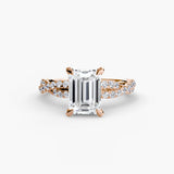 INFINITIÉ Emerald Cut twisted pavé solitaire ring setting in Rose Gold | SARATTI
